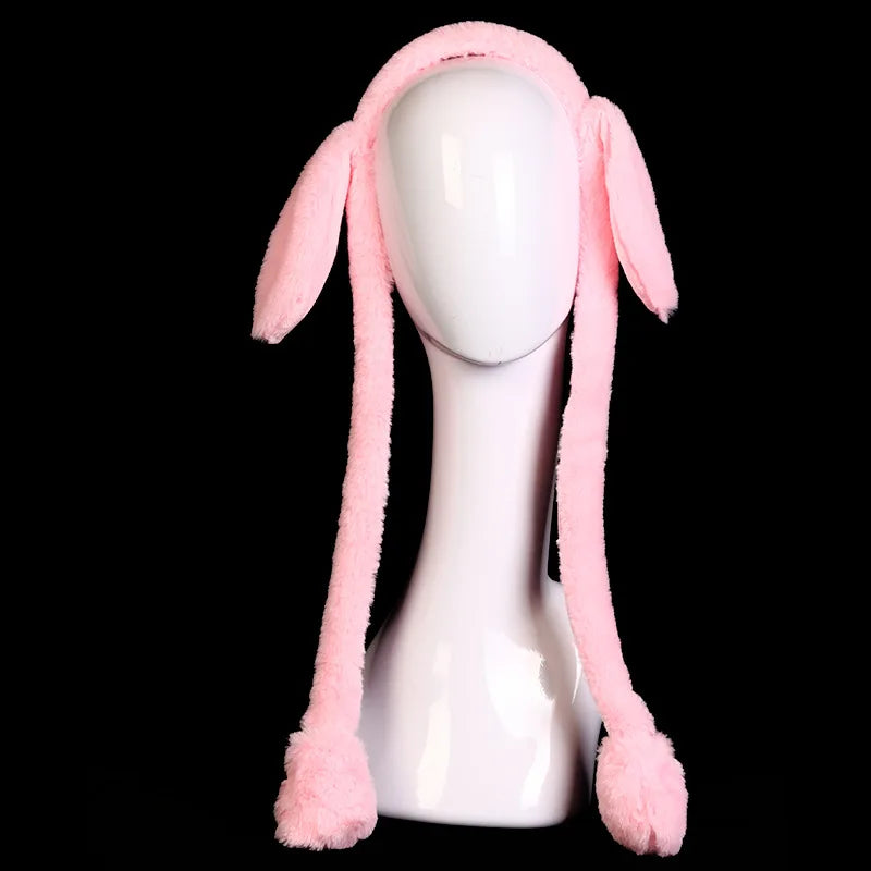 Rabbit Hat With Moving Ears Cute Plush Bunny Hair Band Funny Headband- Ears Popping Up When Pressing The Paws For Kids Adults