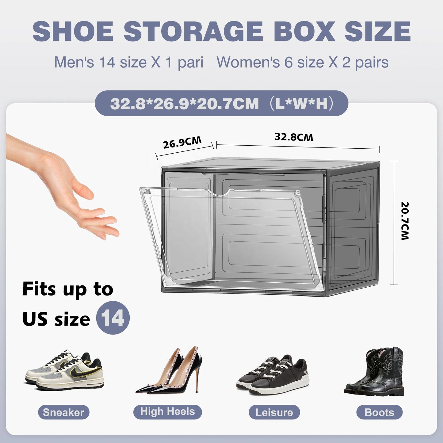 DAYOOH Custom Dust-proof Magnetic Sneaker Shoe Organizer Side Open Transparent Stackable Foldable Plastic Shoe Box