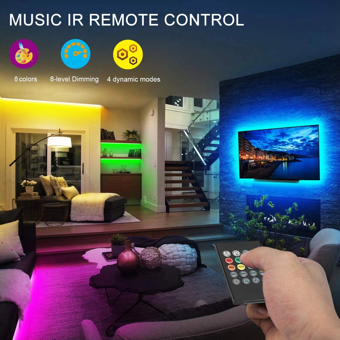 TV Backlight Music Sync USB Powered RGB LED Strip Light for 15 - 80 Inch TV, Mirror, PC
