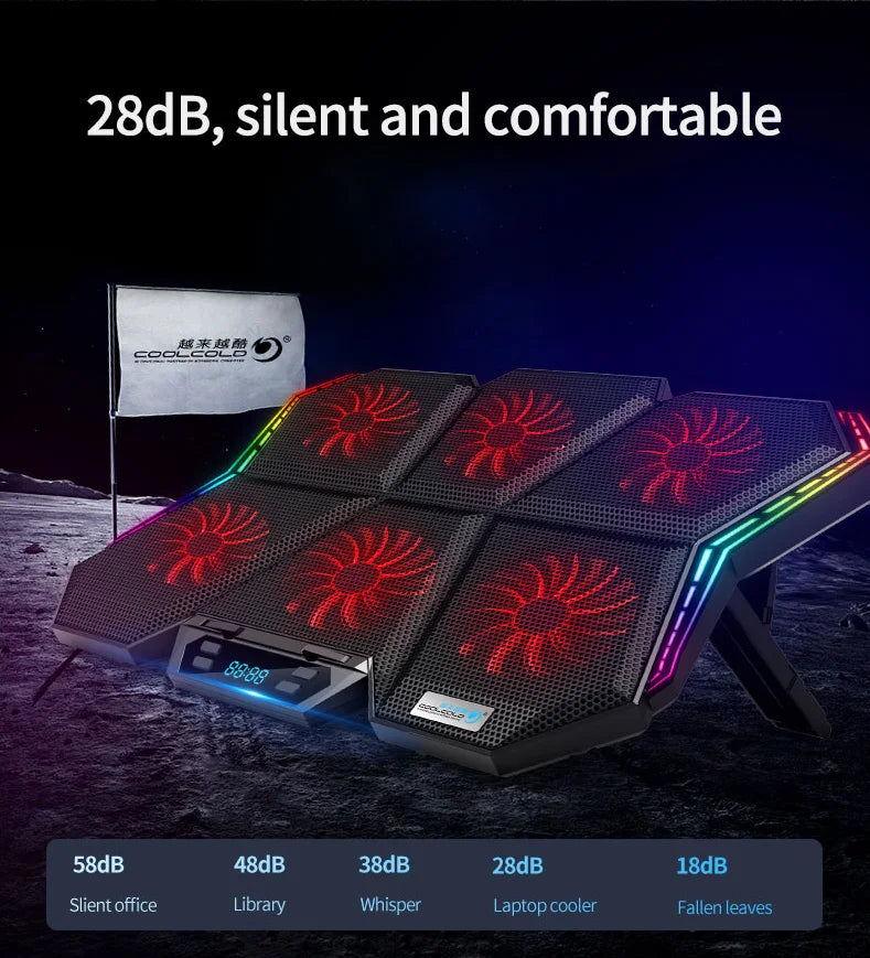 Coolcold Gaming RGB Laptop Cooler 12-17 Inch Led Screen Laptop Cooling Pad Notebook Cooler Stand With Six Fan And 2 USB Ports