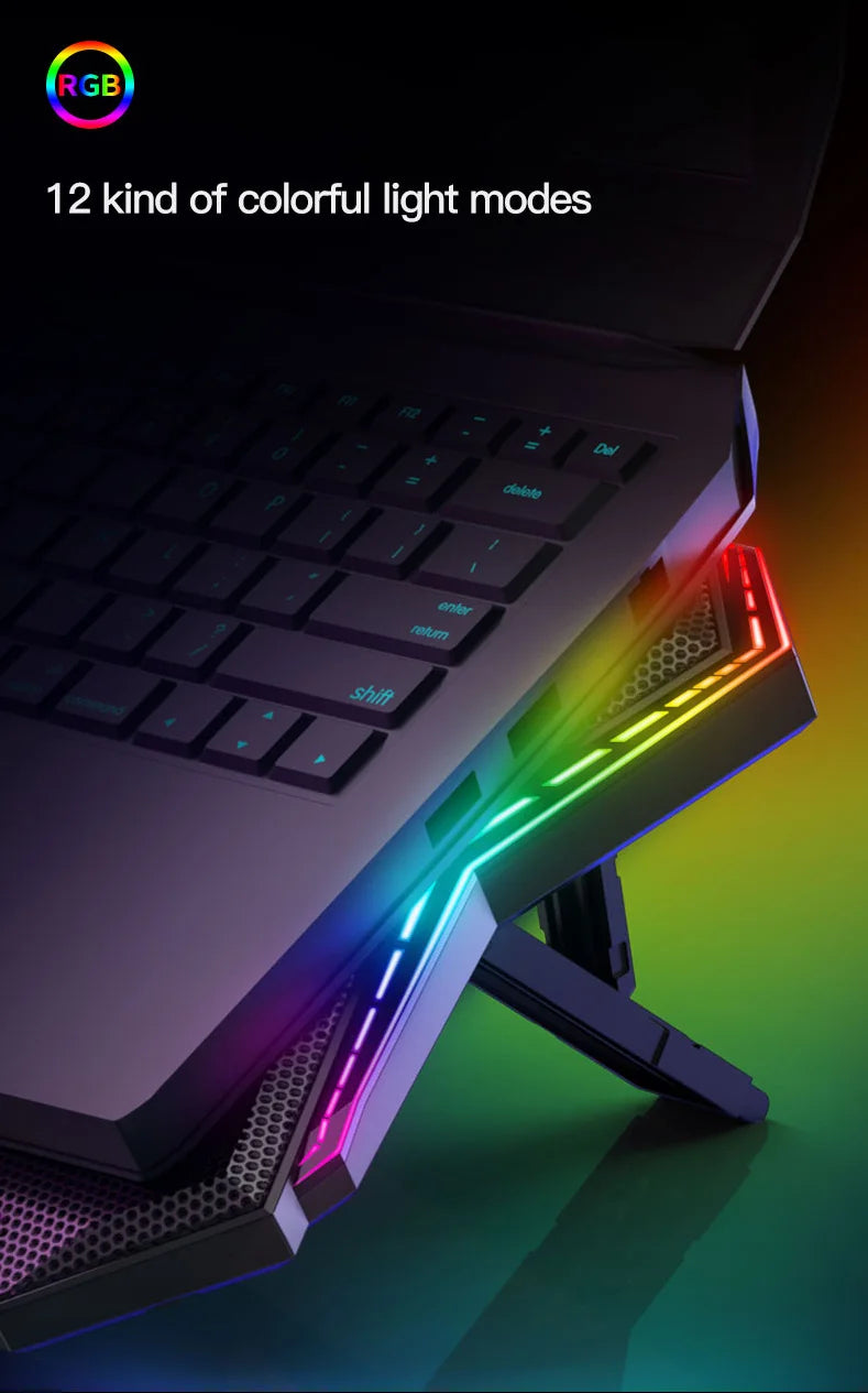 Coolcold Gaming RGB Laptop Cooler 12-17 Inch Led Screen Laptop Cooling Pad Notebook Cooler Stand With Six Fan And 2 USB Ports
