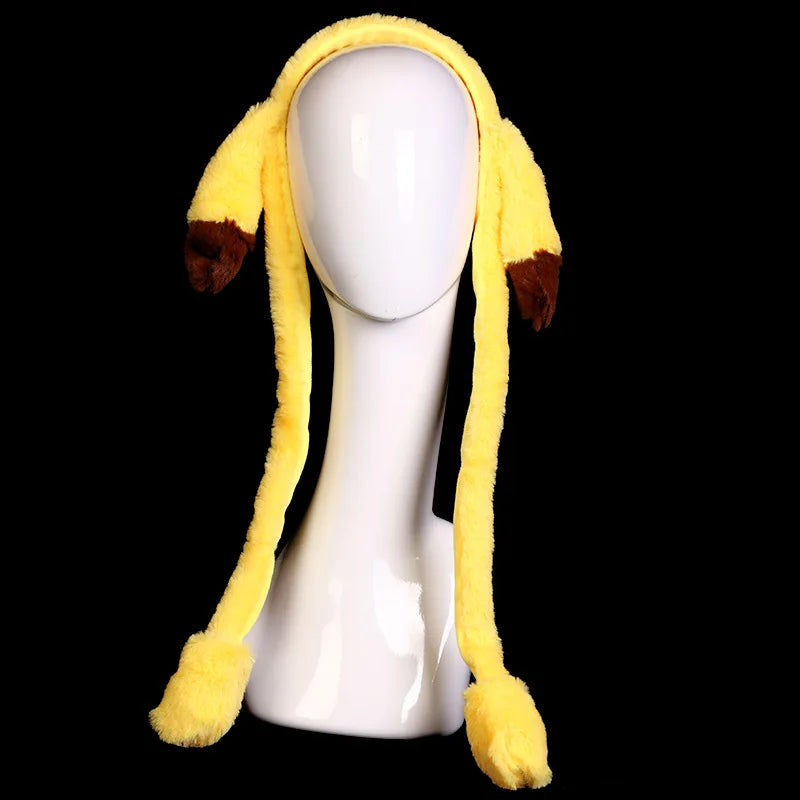 Rabbit Hat With Moving Ears Cute Plush Bunny Hair Band Funny Headband- Ears Popping Up When Pressing The Paws For Kids Adults