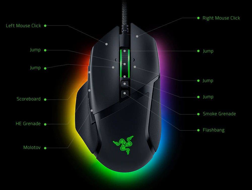 Razer Basilisk V3 Customizable Ergonomic Gaming Mous Chroma RGB Lighting - 26K DPI Optical Sensor - 11 Programmable Buttons