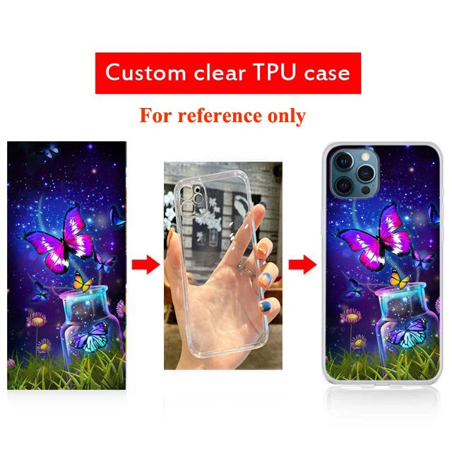 Customized Phone Cases For iphone 14 Pro Max 13 Mini 14 Plus Case Glass Silicone DIY Photo Personalized Picture Fundas Clear TPU