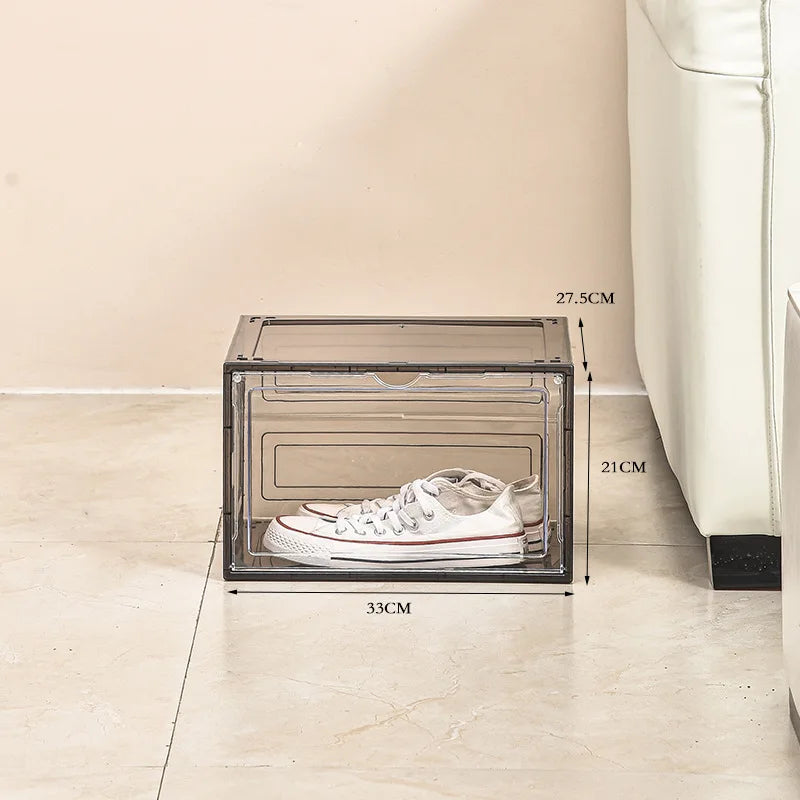 DAYOOH Custom Dust-proof Magnetic Sneaker Shoe Organizer Side Open Transparent Stackable Foldable Plastic Shoe Box