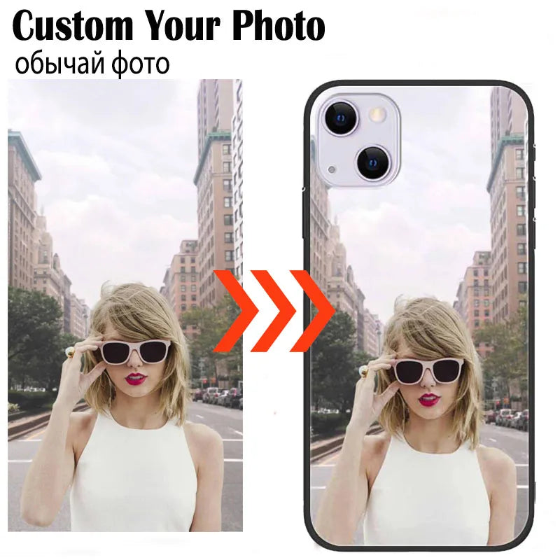 Customized Phone Cases For iphone 14 Pro Max 13 Mini 14 Plus Case Glass Silicone DIY Photo Personalized Picture Fundas Clear TPU