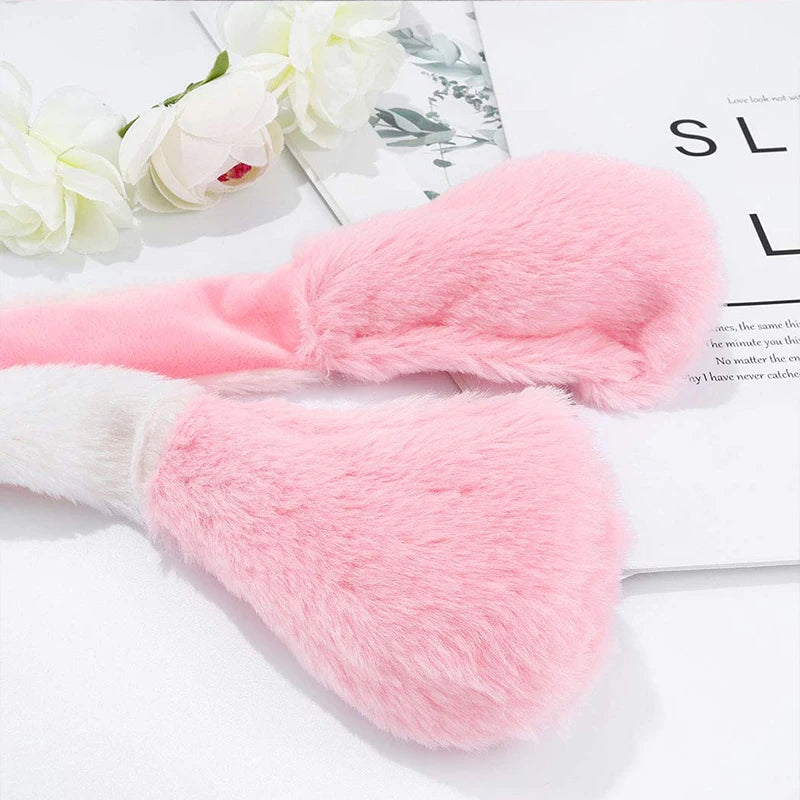 Rabbit Hat With Moving Ears Cute Plush Bunny Hair Band Funny Headband- Ears Popping Up When Pressing The Paws For Kids Adults