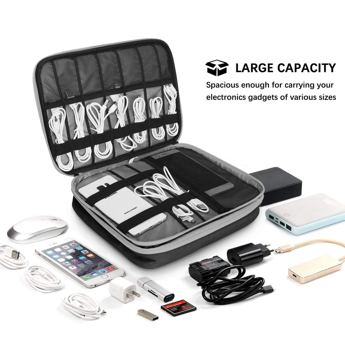 Double Layers Large Capacity Travel Electronic Accessories Organizer Bag, Travel Gadget Carry Case, Fit for iPad,iPhone,Cables