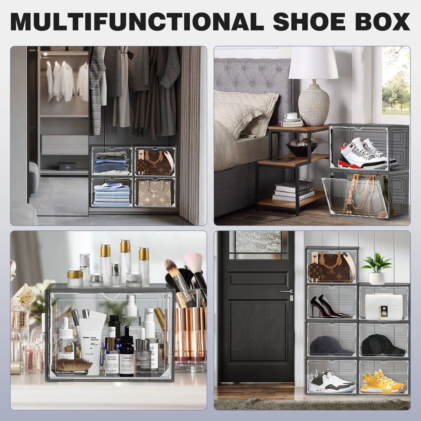 DAYOOH Custom Dust-proof Magnetic Sneaker Shoe Organizer Side Open Transparent Stackable Foldable Plastic Shoe Box