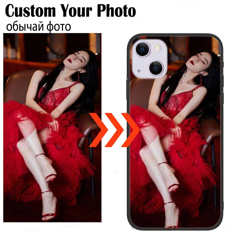 Customized Phone Cases For iphone 14 Pro Max 13 Mini 14 Plus Case Glass Silicone DIY Photo Personalized Picture Fundas Clear TPU