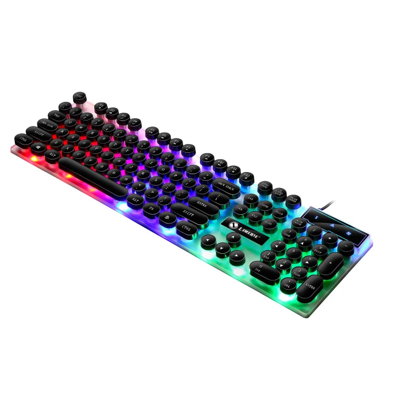 GTX300 Typewriter Keyboard and Mouse Set Punk Retro Keyboard Backlit Game USB Wired Keyboard and Mouse Set for PC Desktops