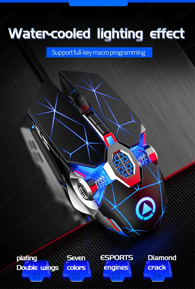 Ergonomic Wired Gaming Mouse RGB Mute Mouse LED Backlit 3200dpi 6 Button USB Mechanical Mause for PC Laptop Computer Gamer