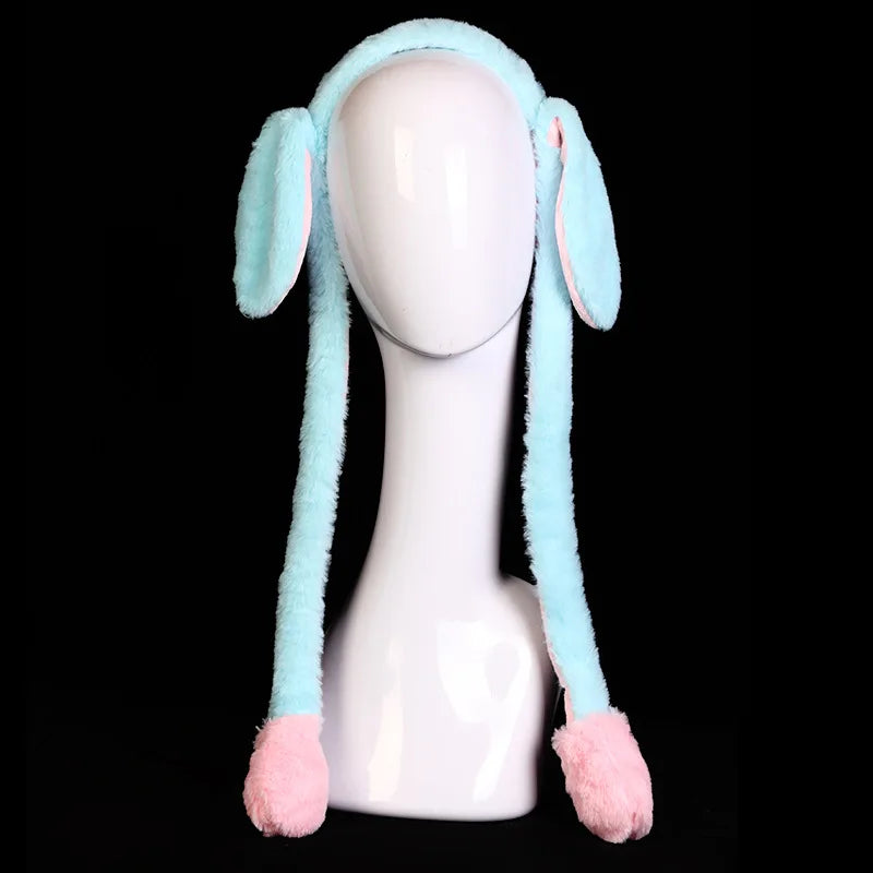 Rabbit Hat With Moving Ears Cute Plush Bunny Hair Band Funny Headband- Ears Popping Up When Pressing The Paws For Kids Adults
