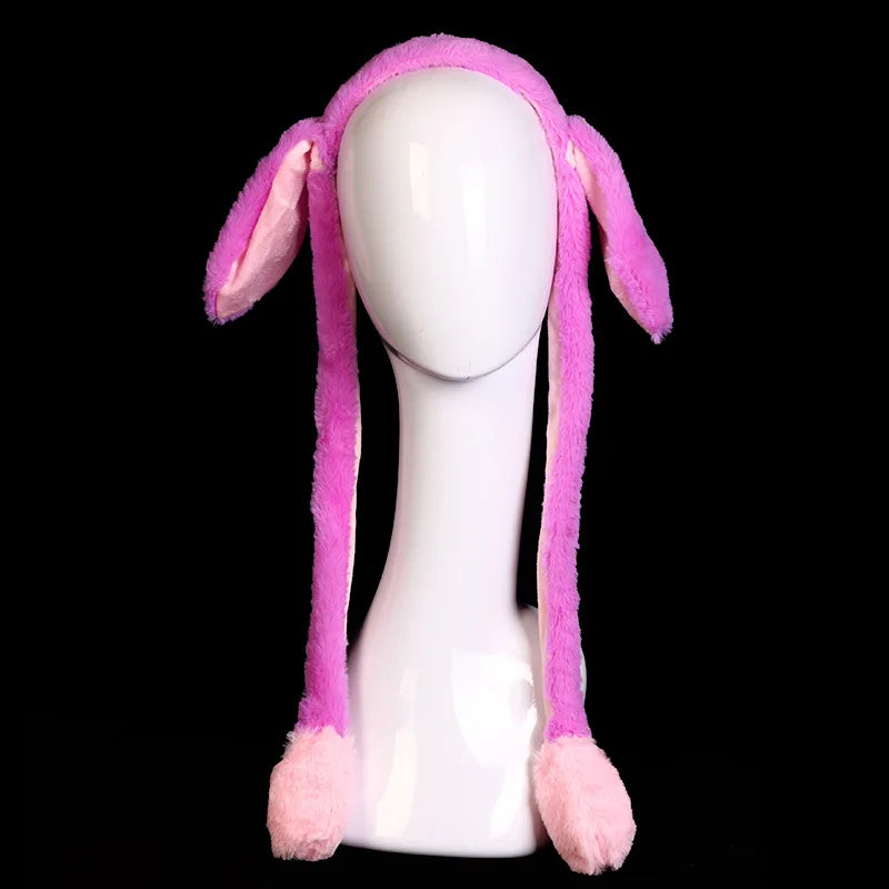 Rabbit Hat With Moving Ears Cute Plush Bunny Hair Band Funny Headband- Ears Popping Up When Pressing The Paws For Kids Adults
