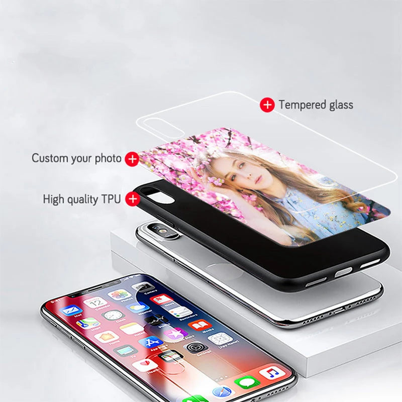 Customized Phone Cases For iphone 14 Pro Max 13 Mini 14 Plus Case Glass Silicone DIY Photo Personalized Picture Fundas Clear TPU