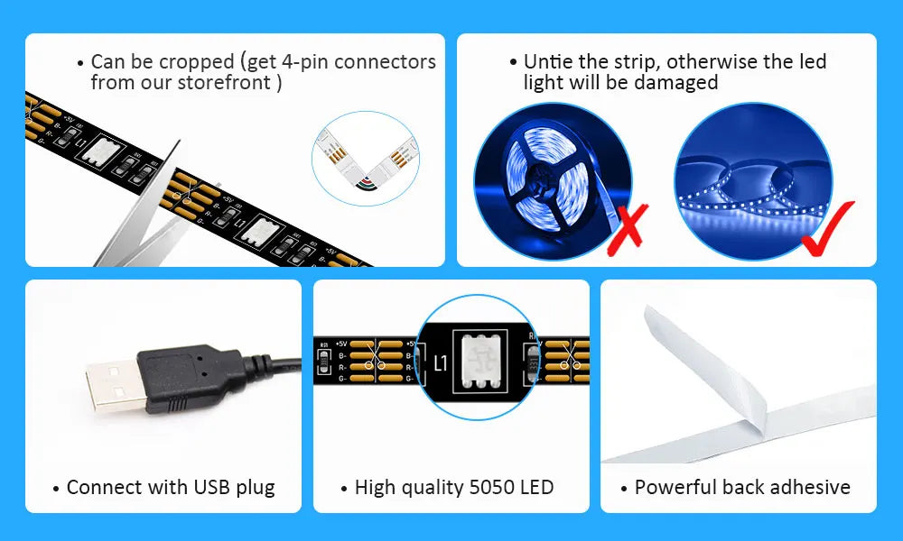 colorRGB, LED Strip Lights, for TV PC Laptop USB Power LED Strip light RGB5050  Led Backlight with APP Control