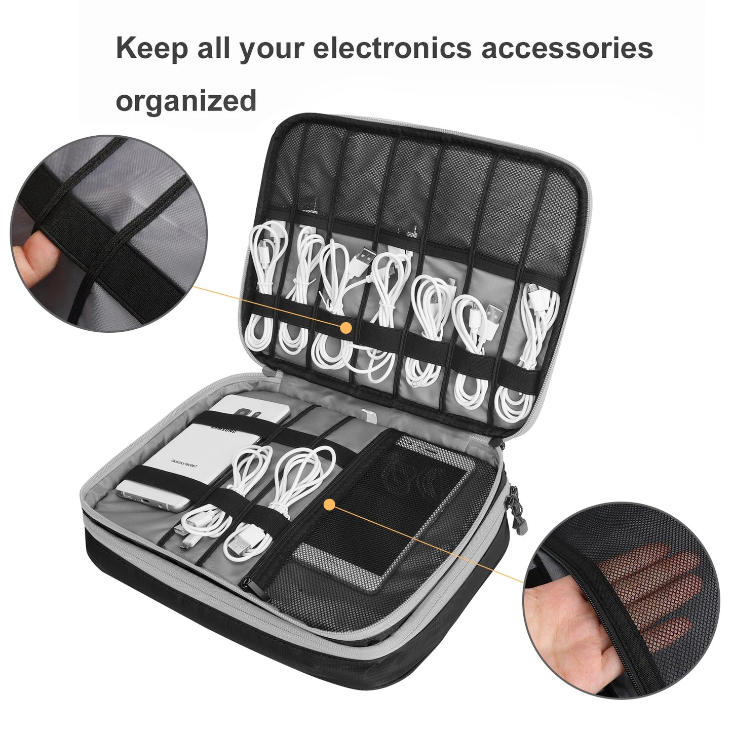 Double Layers Large Capacity Travel Electronic Accessories Organizer Bag, Travel Gadget Carry Case, Fit for iPad,iPhone,Cables