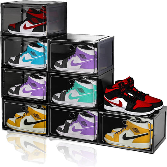 DAYOOH Custom Dust-proof Magnetic Sneaker Shoe Organizer Side Open Transparent Stackable Foldable Plastic Shoe Box