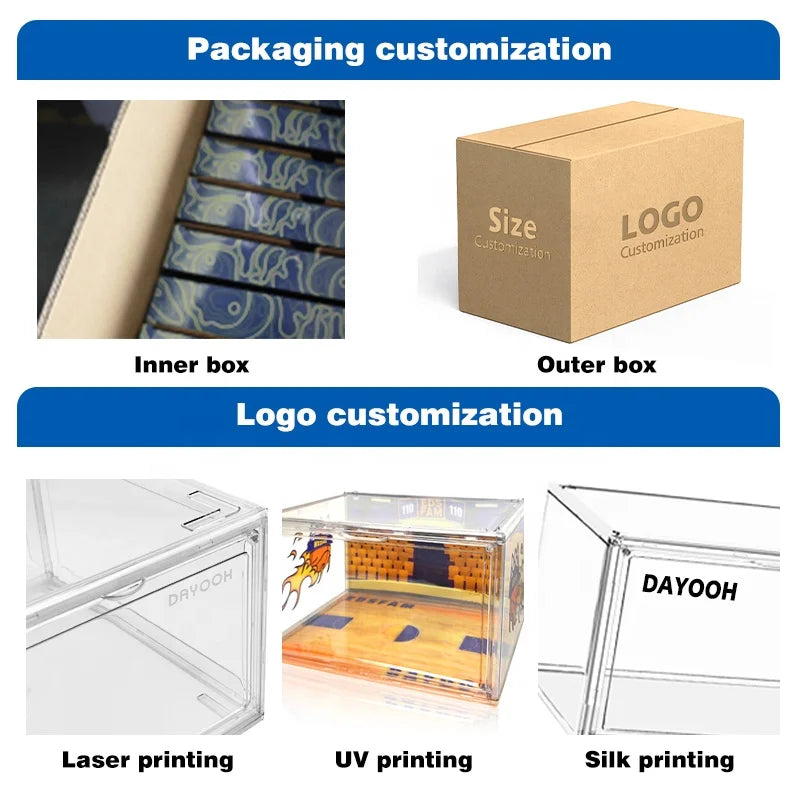 DAYOOH Custom Dust-proof Magnetic Sneaker Shoe Organizer Side Open Transparent Stackable Foldable Plastic Shoe Box