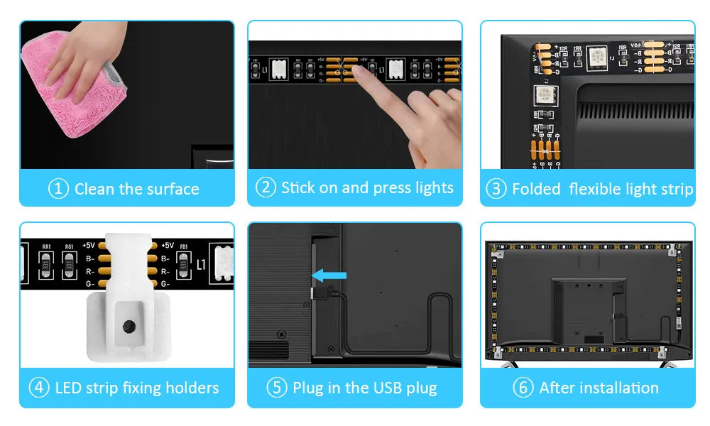 colorRGB, LED Strip Lights, for TV PC Laptop USB Power LED Strip light RGB5050  Led Backlight with APP Control