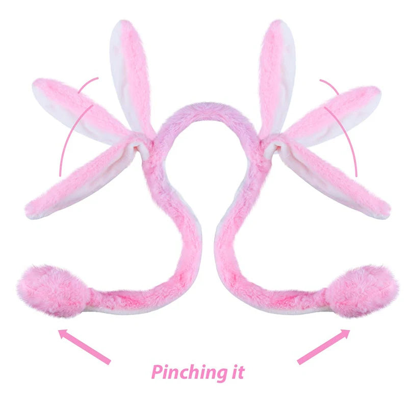 Rabbit Hat With Moving Ears Cute Plush Bunny Hair Band Funny Headband- Ears Popping Up When Pressing The Paws For Kids Adults
