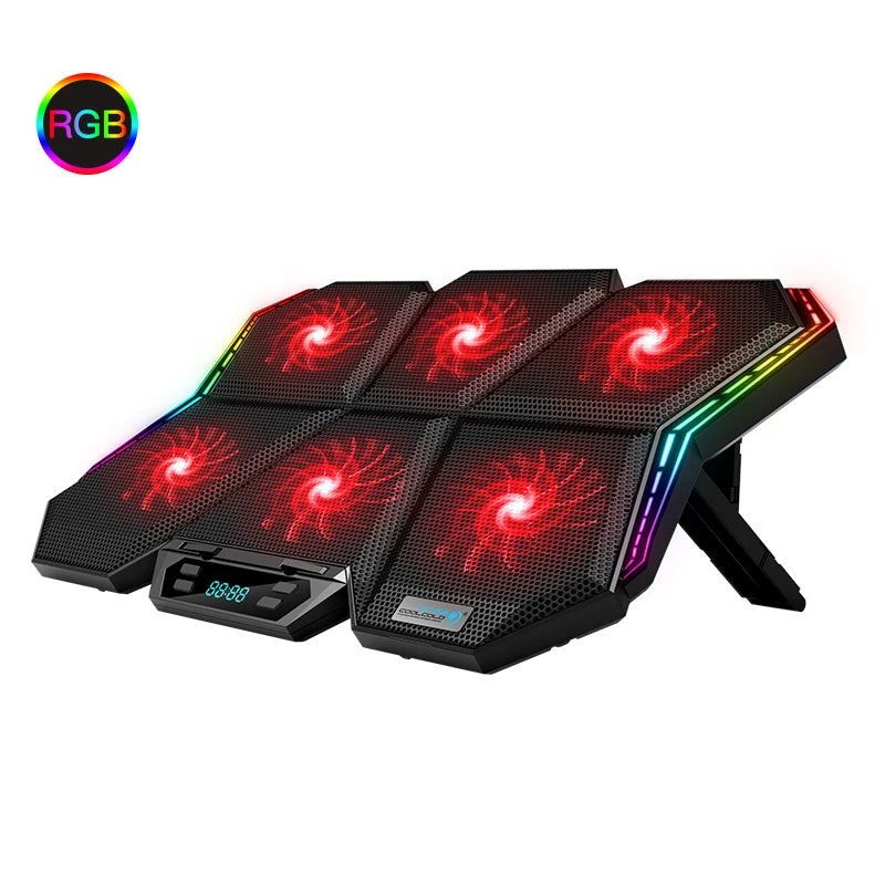 Coolcold Gaming RGB Laptop Cooler 12-17 Inch Led Screen Laptop Cooling Pad Notebook Cooler Stand With Six Fan And 2 USB Ports