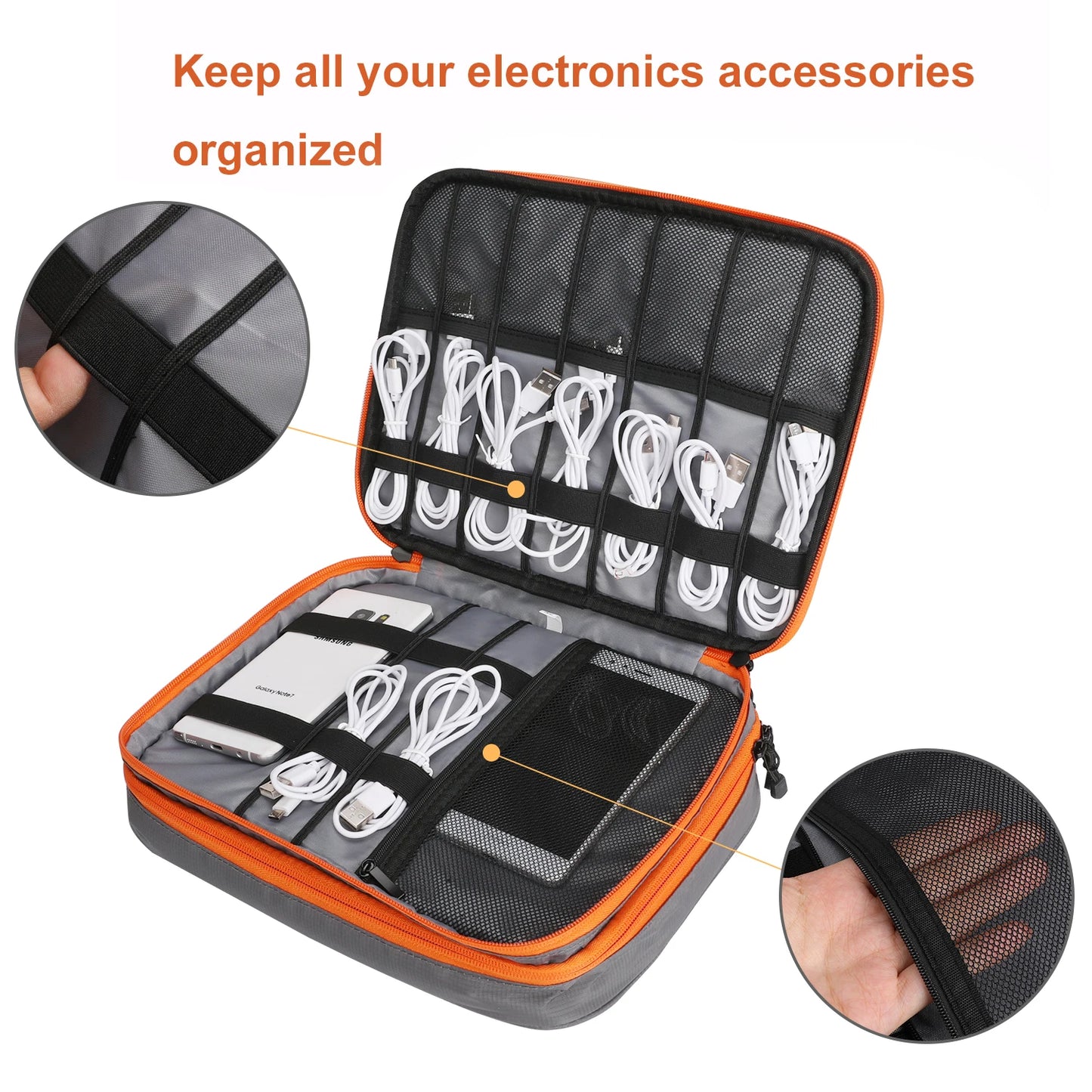 Double Layers Large Capacity Travel Electronic Accessories Organizer Bag, Travel Gadget Carry Case, Fit for iPad,iPhone,Cables
