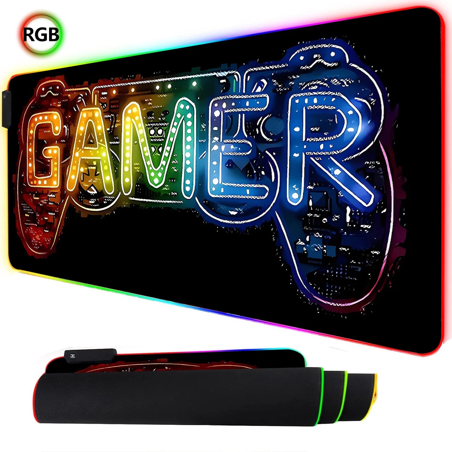 RGB Neon Gaming Controller Art Mouse Pad LED Backlight Luminous Gamer Rubber Keyboard Pads Esports Computer Accessories Desk Mat