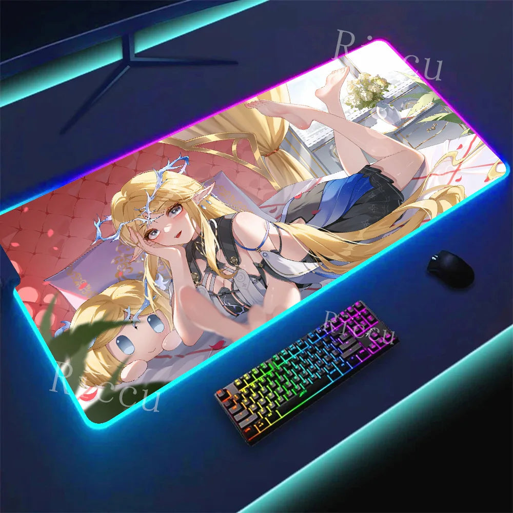 RGB HD Cartethyia Wuthering Waves MousePad Game Laptop Play Mat Extra Large Kawaii Non-slip MousePad Gaming Accessories E-Sports