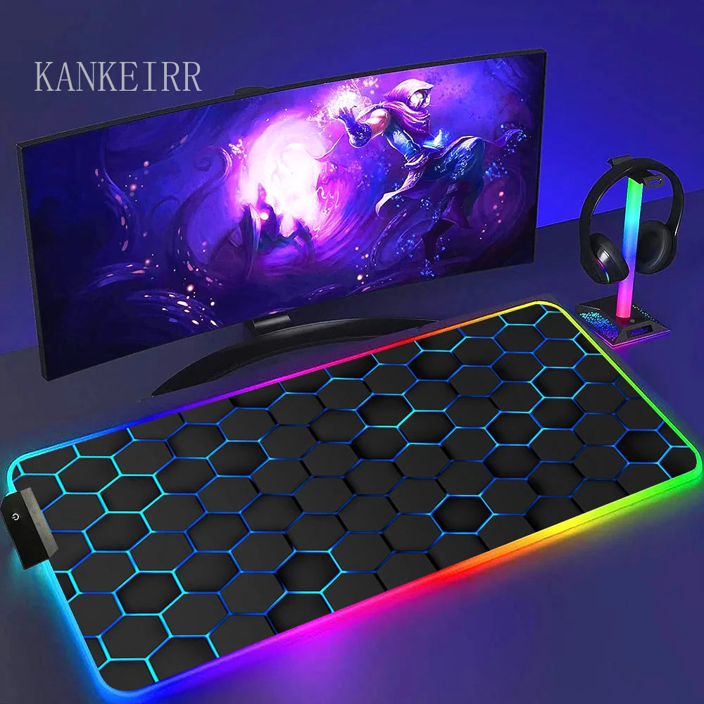 Geometry Large RGB Gamer Mousepad With Backlight Mouse Mat Gaming Mousepads LED Keyboard Mats Luminous Desk Pads Mouse Pad PC