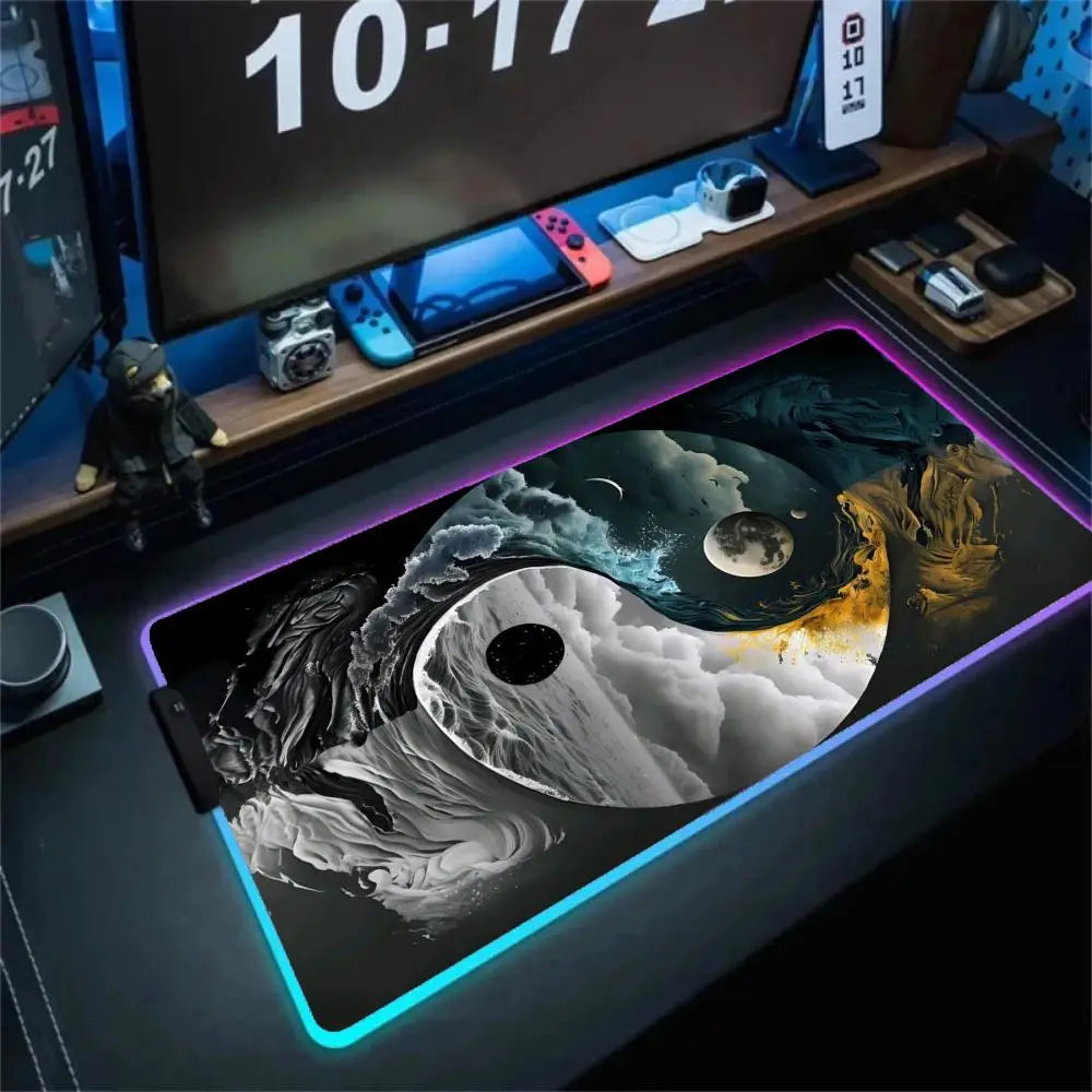 Yin-Yang Style Mouse Pad XXL RGB Gaming Mouse Pad Gamer Accessories Large LED Light Mousepads PC Computer Desk Mat with Backlit