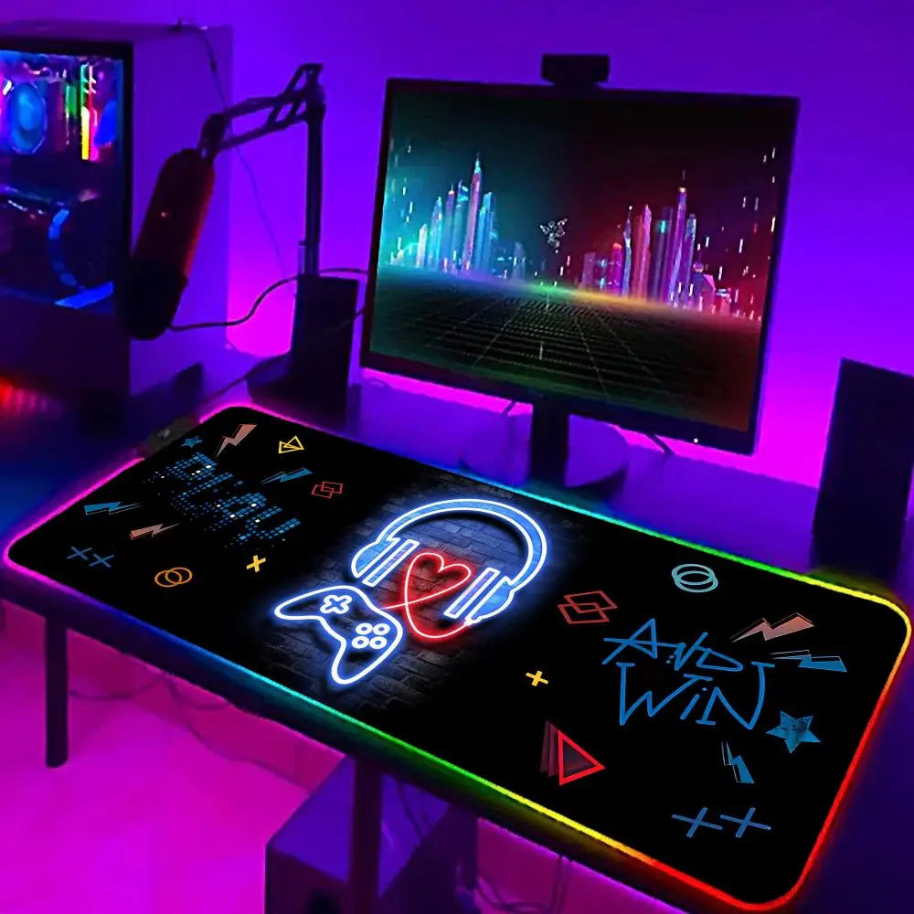 Gamepad pattern Mouse Pad XXL RGB Gaming MousePad HD Gamer Accessories Large LED Light MousePads PC Computer Carpet With Backlit