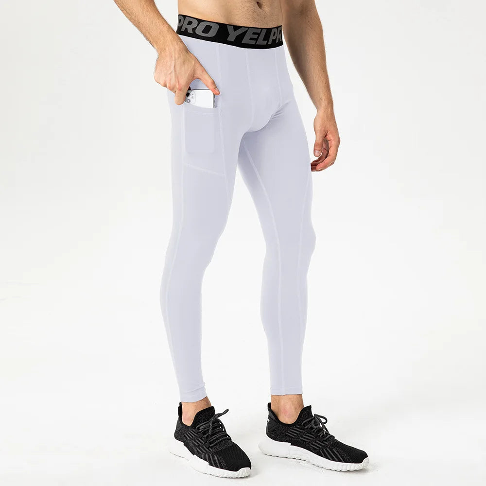 Men's Running Tights Compression Fitness Pants Elastic Running Basketball Sports Workout Tights  Gym Running Training Leggings