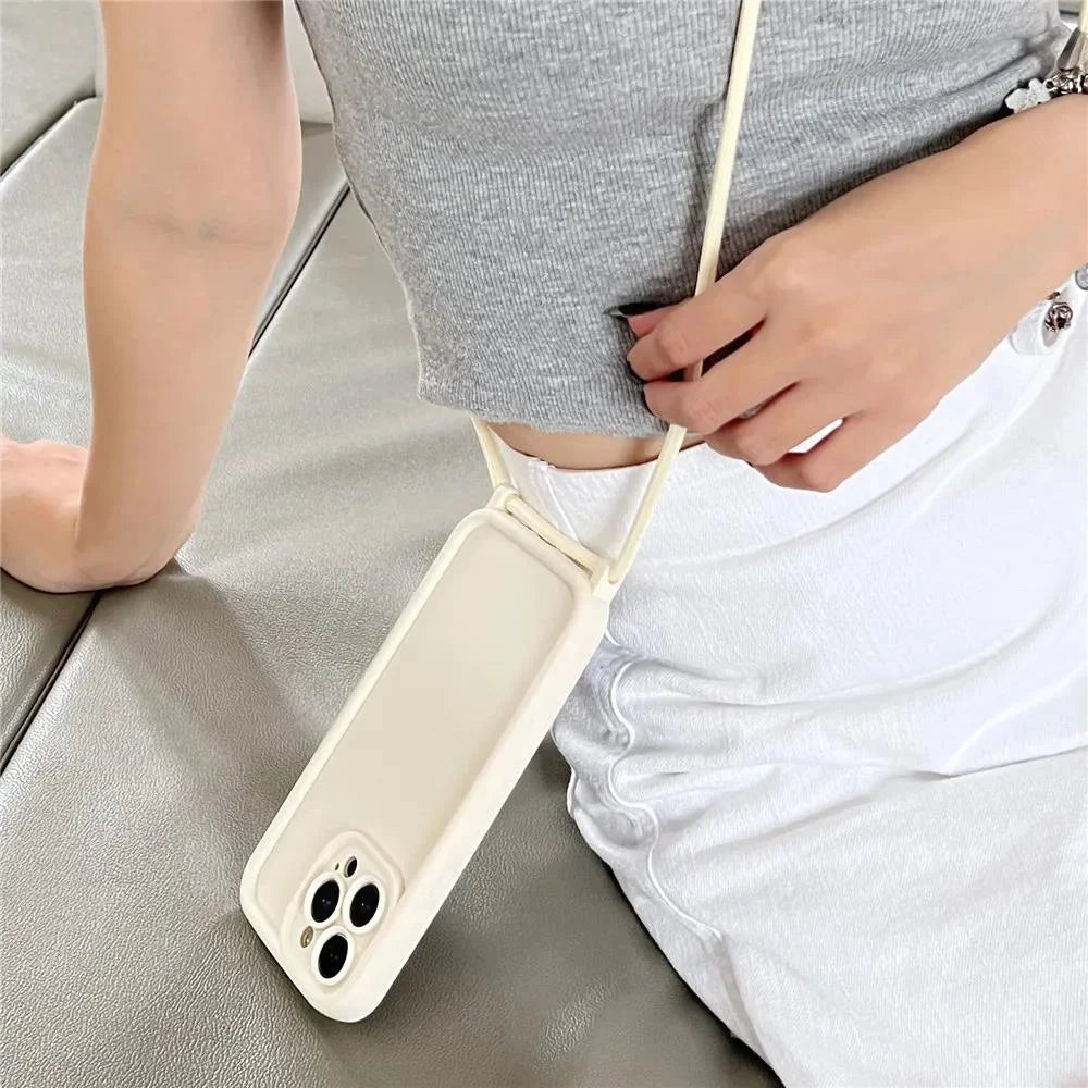 Phone Case For iPhone 14 13 15 16 Pro Max 17 Air 16E 12 11 X XS 8 Plus SE2022 Crossbody Adjustable Lanyard Strap Rope Soft Cover