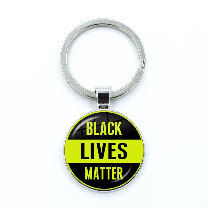 I CAN'T BREATHE George Floyd Keychain American Protest Black Lives Matter Glass KeyRing Bag Car Key Chain Holder Charms Jewelry