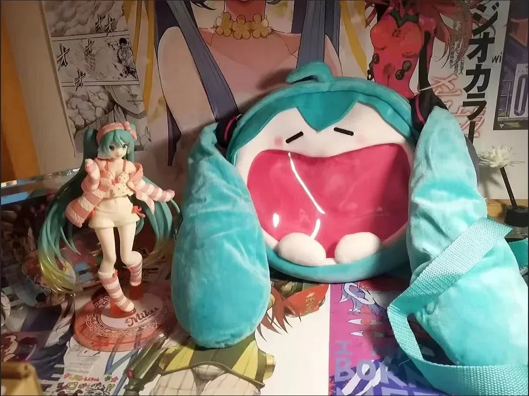 Kawaii Miku Plush Toy Anime Cute Soft Stuffed Plushie Doll Cartoon Houlder Pain Bag Backpack Decor cute Birthday Gifts toys