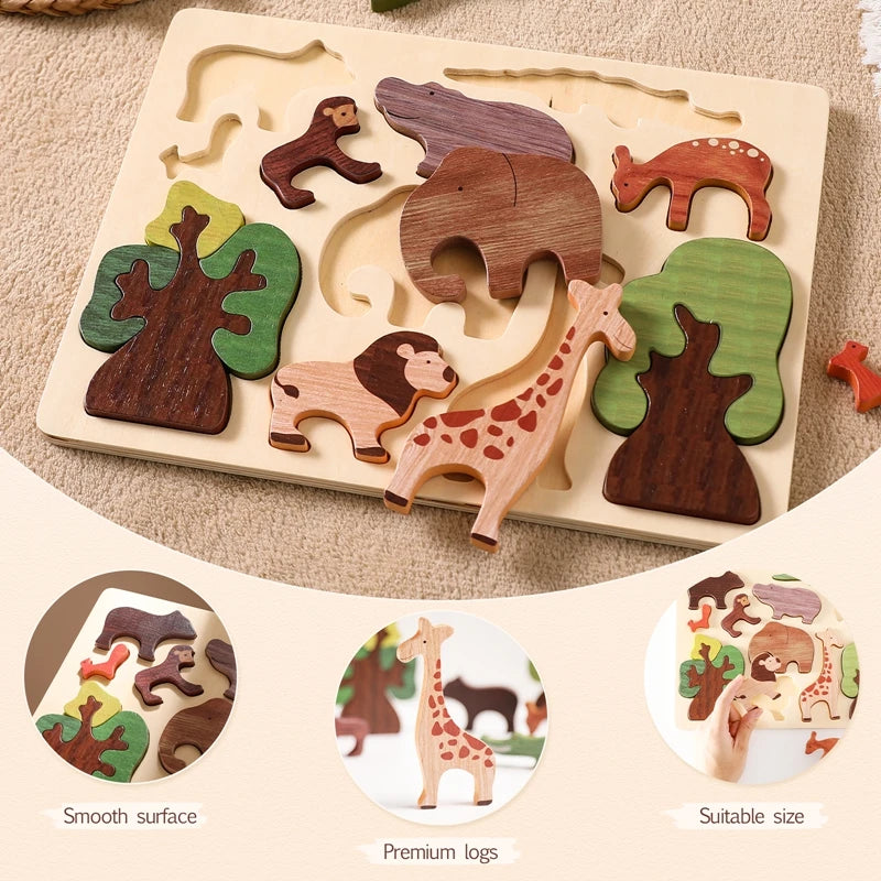 Baby Toys 3d Wooden Puzzle Forest Animals Jigsaw Puzzle Board Early Educational Montessori Wooden Toys for Children Gifts