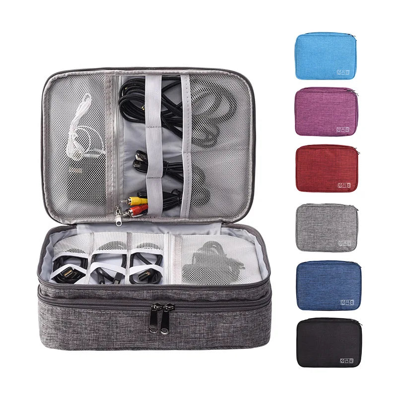 Cable Organizer Bag Travel Electronic Accessories Carrying Case Bag Three-Layer for iPad Mini Kindle Hard Drives USB Charger