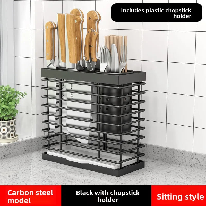 Kitchen Knife Ra Storage Holder Carbon Steel One-Piece Design Wall-Mounted No-Drilling Required for Chopstis And Utensils