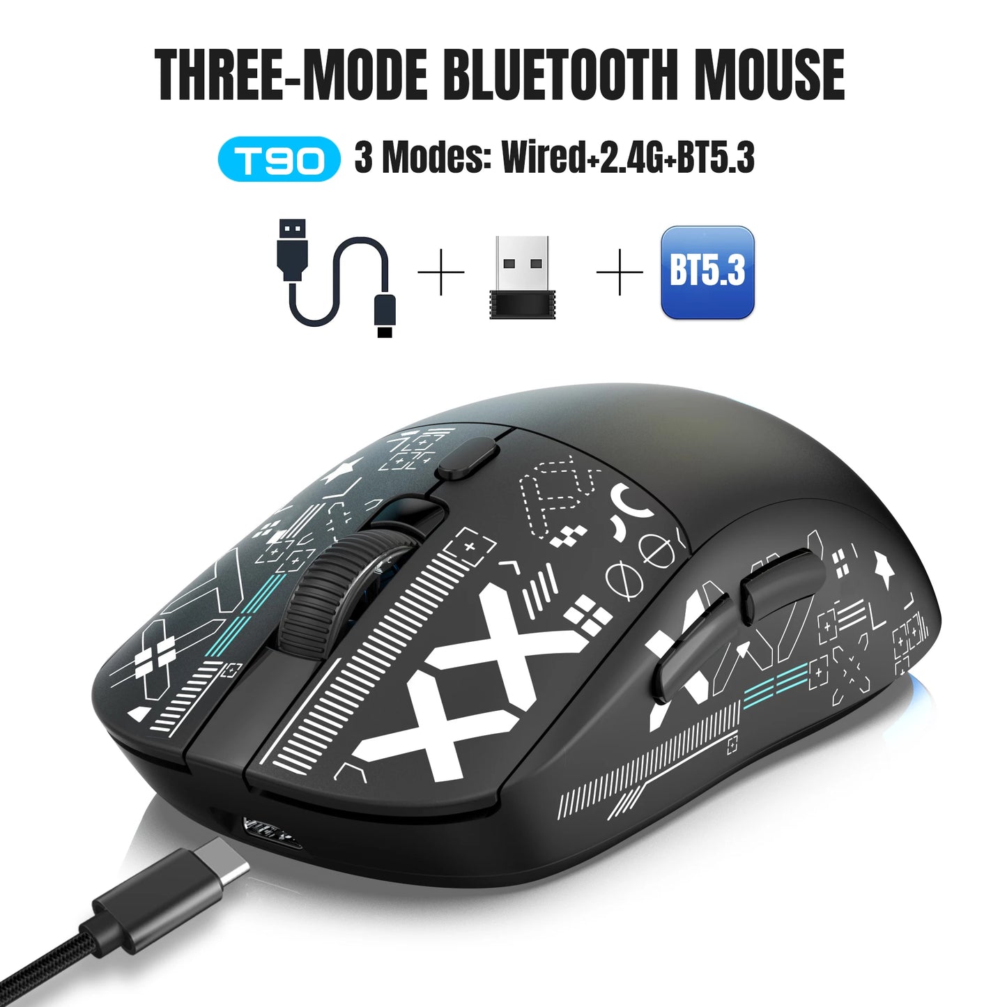 HXSJ-60% RGB Backlit Gaming Keyboard and Mouse Set 61-Key wired Keyboard 3-mode optical gaming wireless mouse for laptop PC