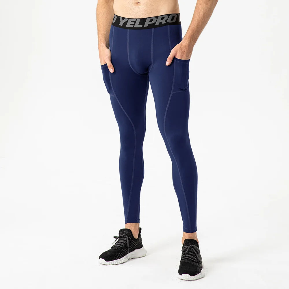 Men's Running Tights Compression Fitness Pants Elastic Running Basketball Sports Workout Tights  Gym Running Training Leggings
