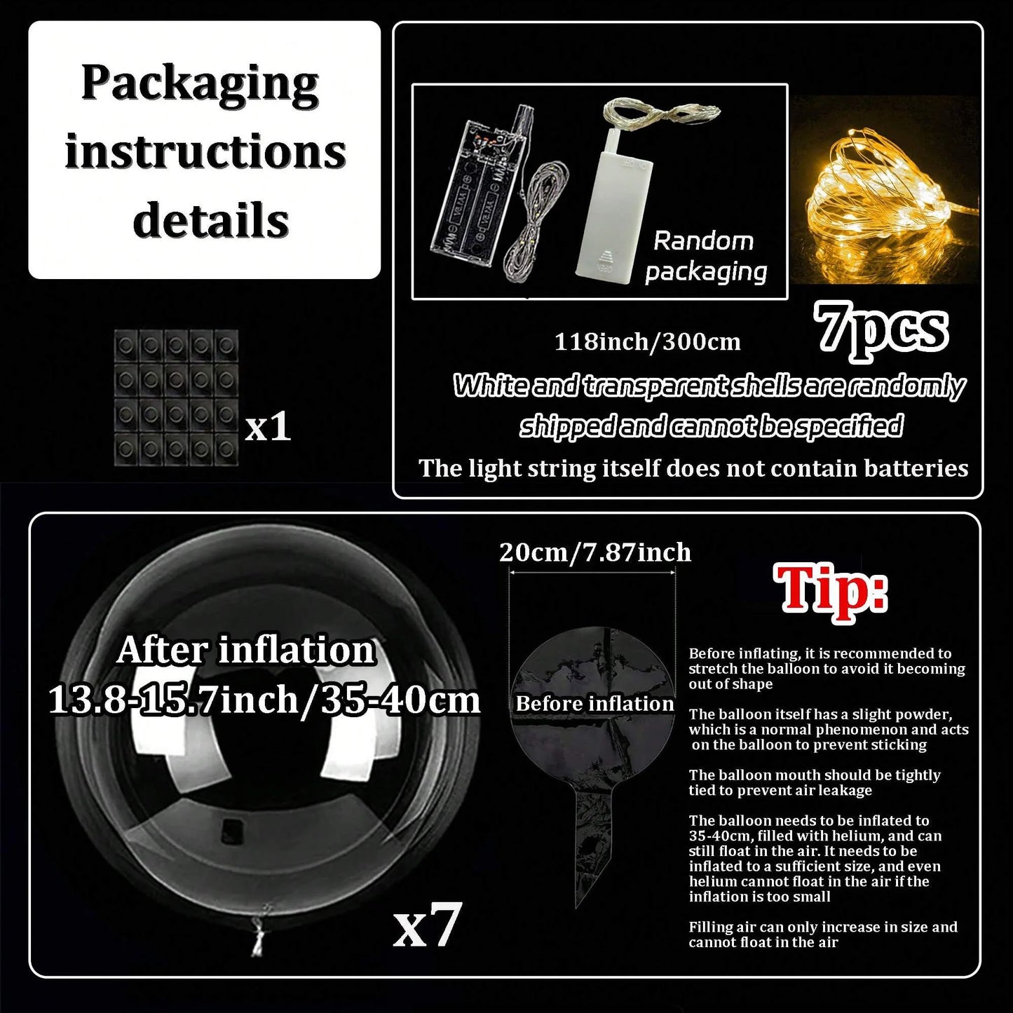 7 Led Luminous Transparent Balloons for Weddings, Birthdays, Bachelor Party (Battery Not Included) Valentine's Day, Anniversary