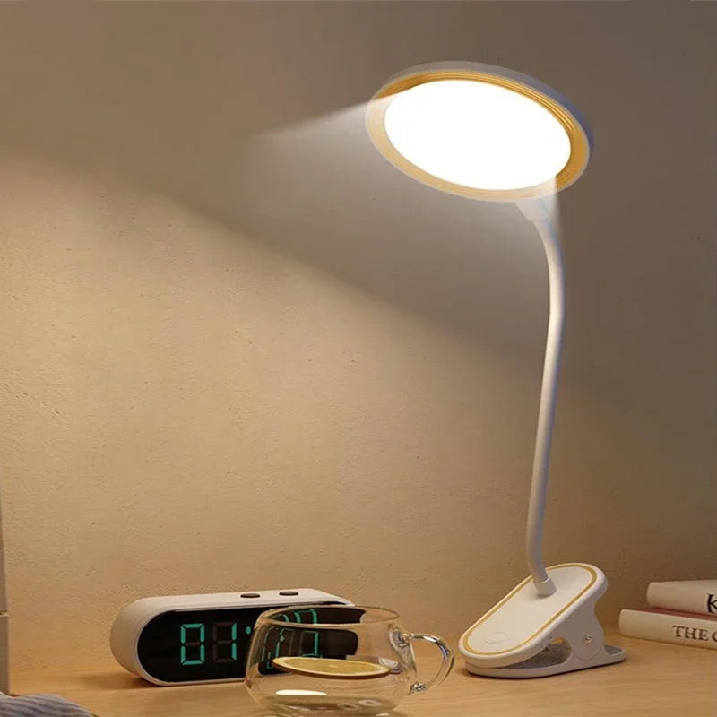 LED Reading Book Light USB Rechargeable Table Lamp With Clip Bedside Reading Light Touch 3 Modes Dimming Eye Protection Lights
