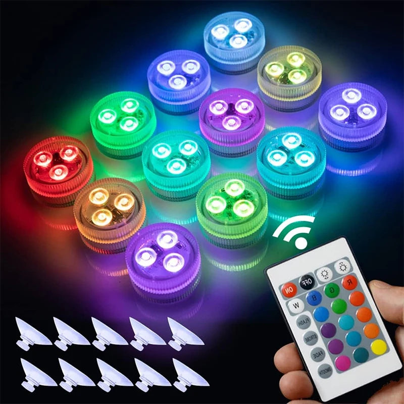 Submersible LED Lights, 8 Packs Upgraded Ponds Underwater 16 RGB Color Gradient, Hot Tub Decor, IP68 Waterproof