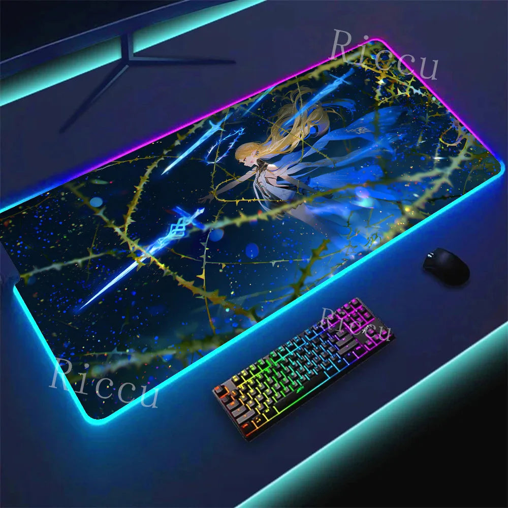 RGB HD Cartethyia Wuthering Waves MousePad Game Laptop Play Mat Extra Large Kawaii Non-slip MousePad Gaming Accessories E-Sports