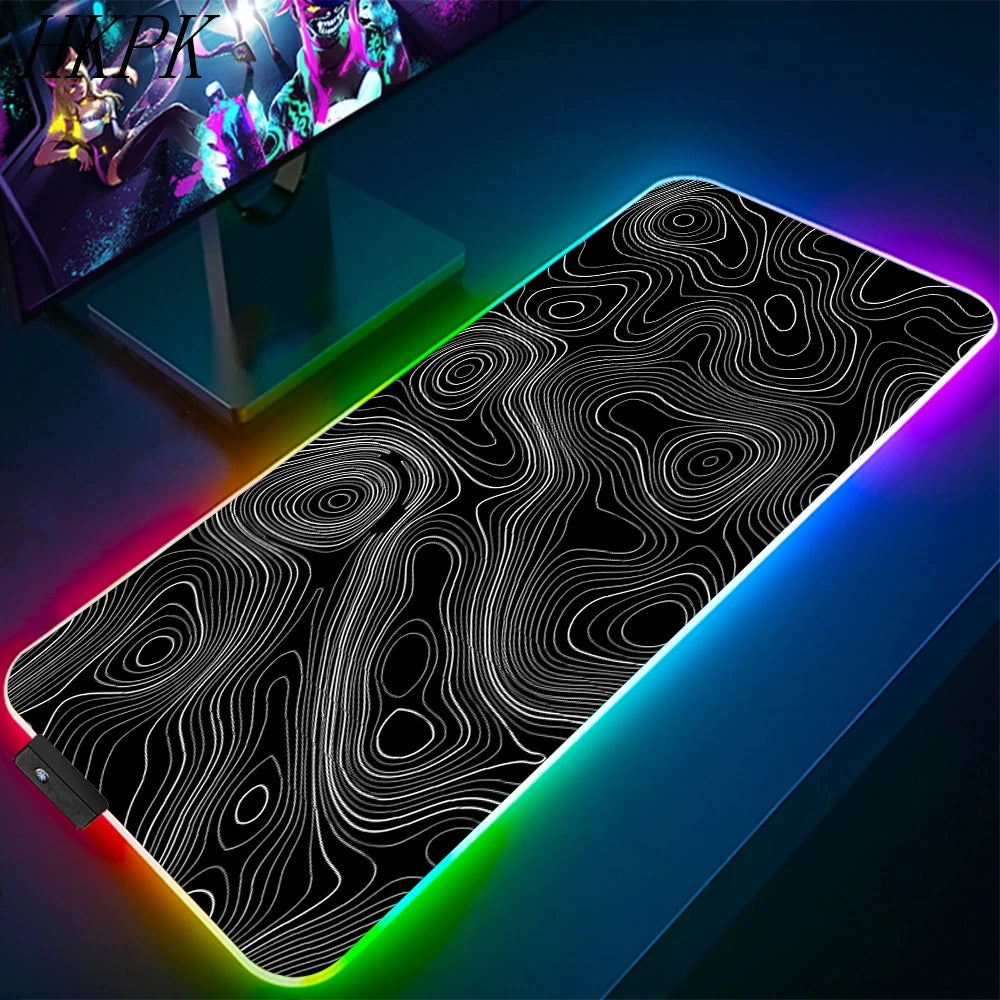 90x40cm Black And White Line RGB Gaming Mouse Pad Large Gamer Big Mouse Mat Computer Gaming Keyboard Desk LED Backlit Mousepad