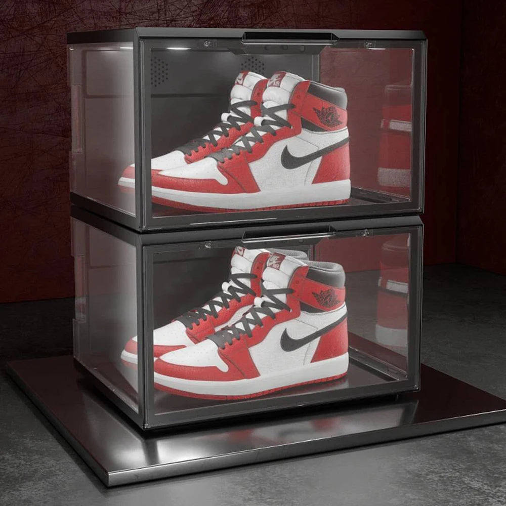 Sound Activated Plastic Led Shoe Box Container Magnetic Custom Giant Transparent Led Shoe Boxes Stackable Led Shoe Storage