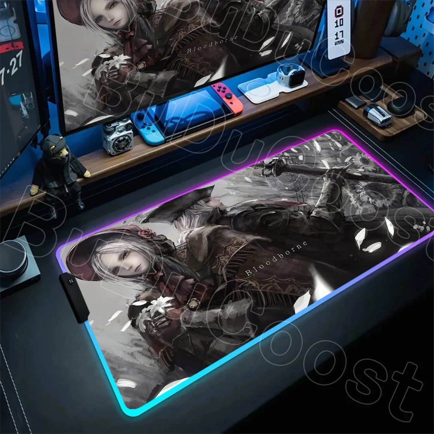 B-Bloodborne Large Gaming RGB Mouse Pad Office Laptop Accessories Non-Slip Rubber Mousepad Anime Cartoon New HD Desk Mats Carpet
