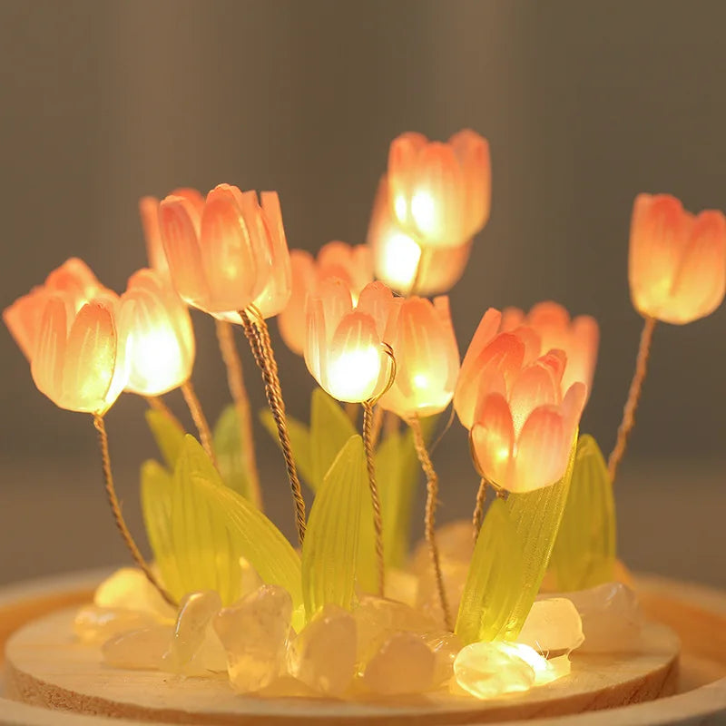 Gift Mini Tulip Night Light Crystal Glass Ball Lights Bedroom Ornaments Home Wedding Party Decoration Birthday Valentine's Day