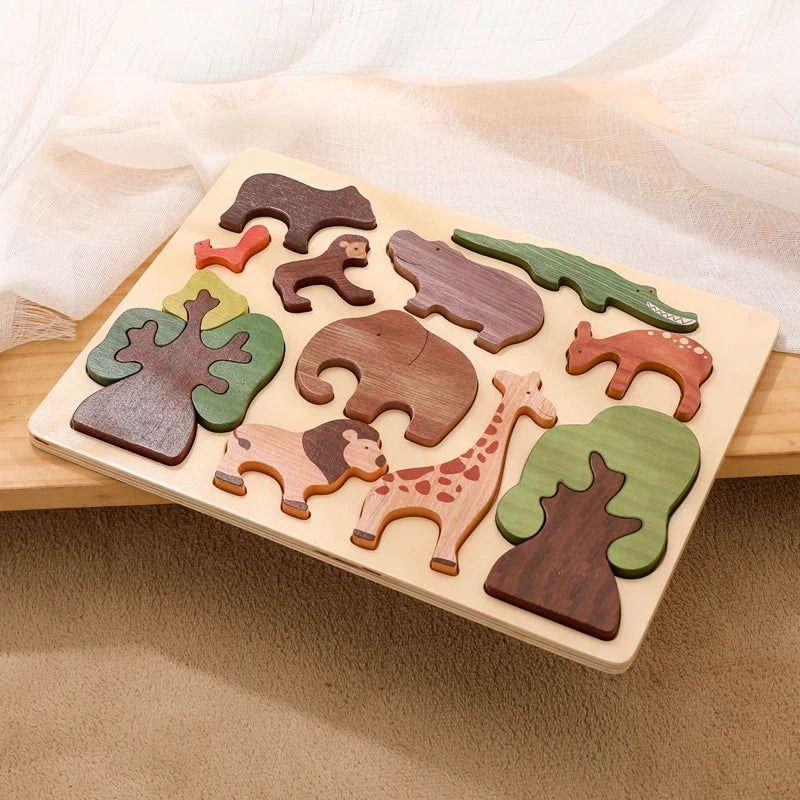 Baby Toys 3d Wooden Puzzle Forest Animals Jigsaw Puzzle Board Early Educational Montessori Wooden Toys for Children Gifts